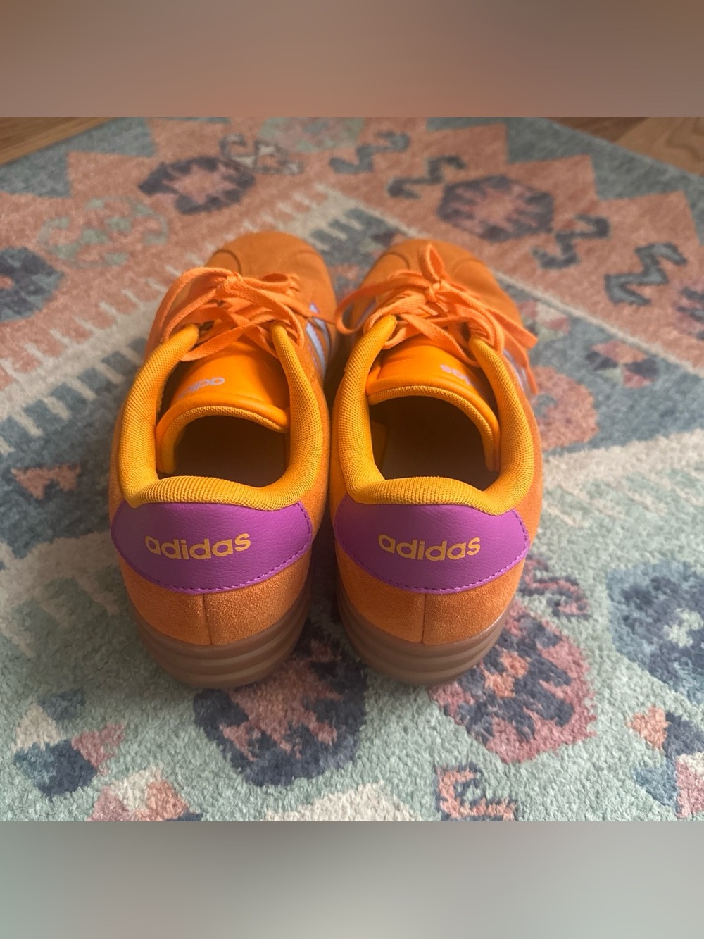 Adidas Orange Suede platform Sneakers with baby blue stripes - Picture 3 of 6